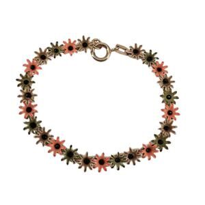 Vintage Orange and Green Floral Enamel Bracelet, Flower Link Bracelet